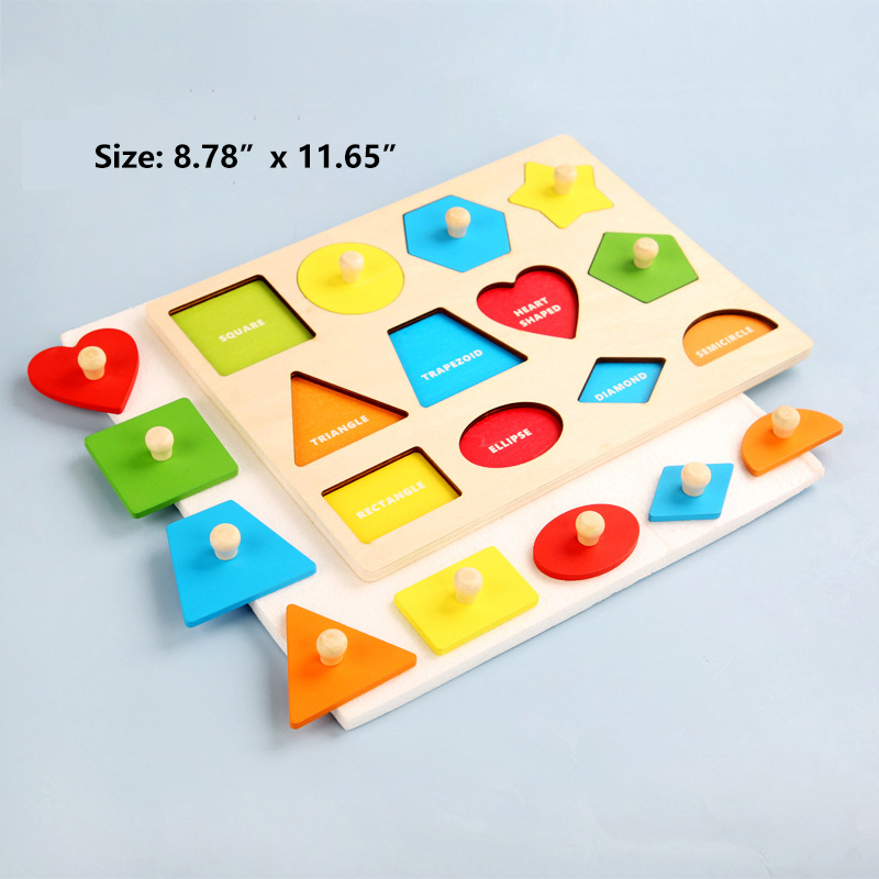 Wooden Montessori Geometric Puzzle Peg Board,Early Education Sensorial Toy for Toddlers Shape And Color Sorting Toys For Baby: Colorful