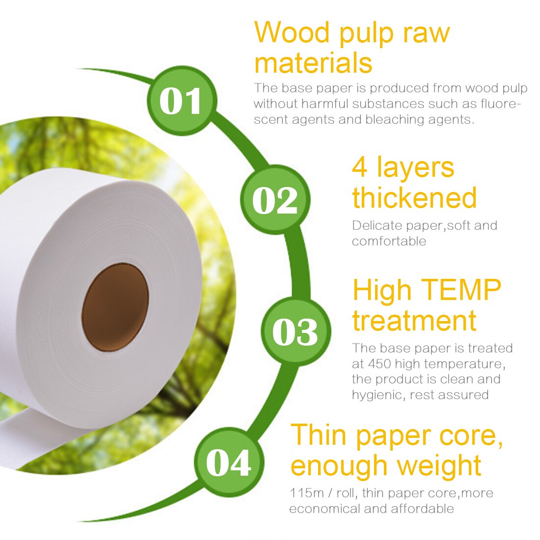 1 rollo de papel higiénico Jumbo suave para papel higiénico doméstico y comercial papel higiénico de madera nativa de 4 capas