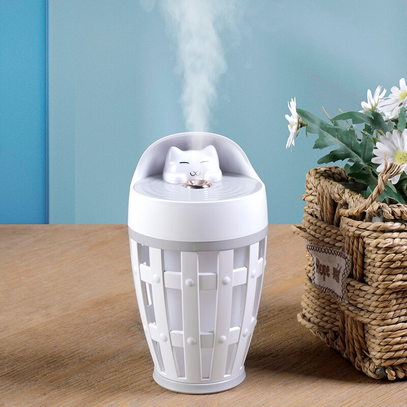 Humidificador de aire de gato feliz, difusor ultrasónico de Aroma con USB, fabricante de niebla con luz colorida para el hogar y el coche, 260ML