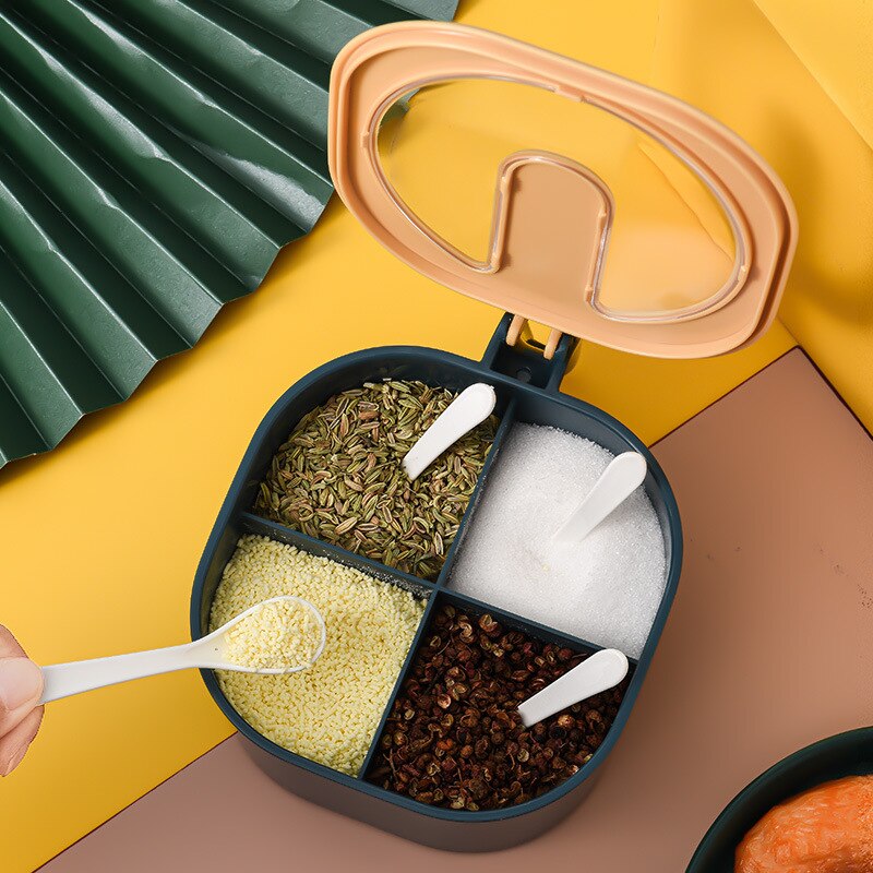 Kruidendoos zoutpot keuken kruidenpot suikerpot msg opbergdoos met deksel vier compartimenten huishoud
