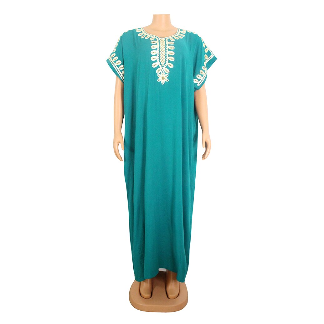 African Dresses for Women Ethnic Style Beading Solid African Clothes Bazin Vestidos Dashiki Africa Beach Dress: Light Green / L