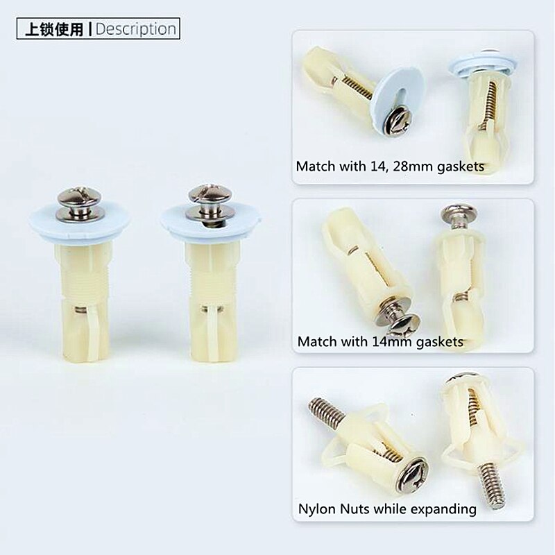 Toilet lid fixing screw Fitting Accessory, lavatory lid closestool cover fixing set expansion screw and bolt nut set one set