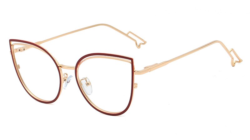 Peekaboo-gafas con filtro de luz azul para mujer, a la lentes transparentes, montura de gafas de ojos de gato ópticas metálicas, montura dorada, color blanco: gold red frame