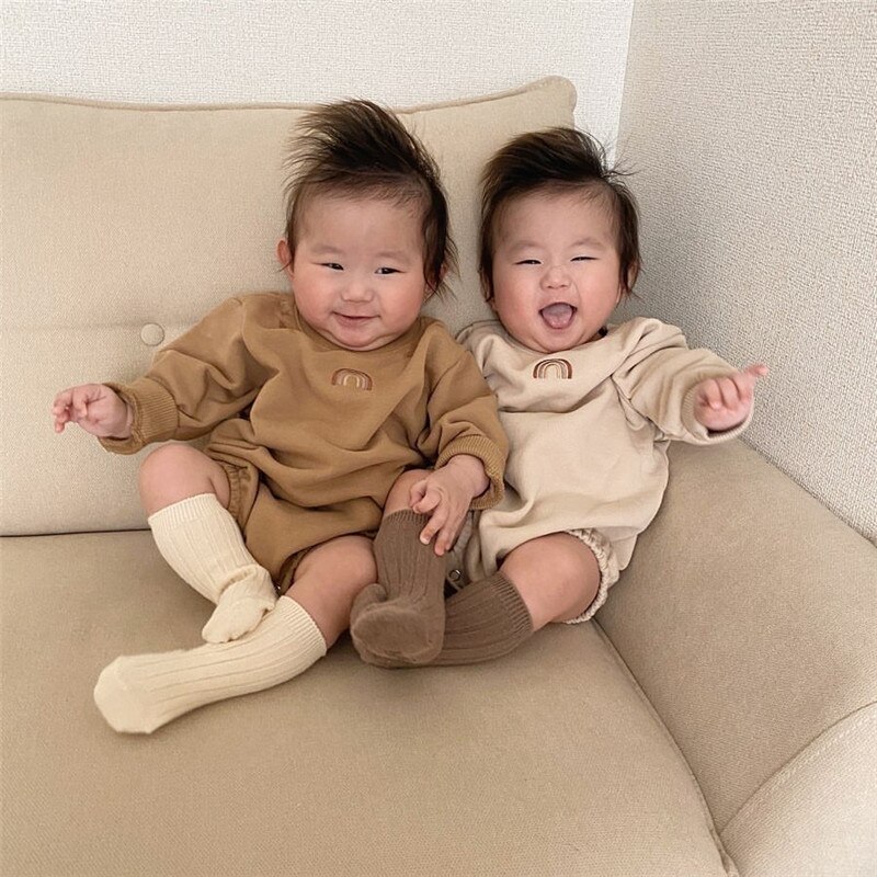 bébé vêtements arc-en-ciel broderie bébé body coton à manches longues bébé garçons une pièce infantile filles vêtements décontractés