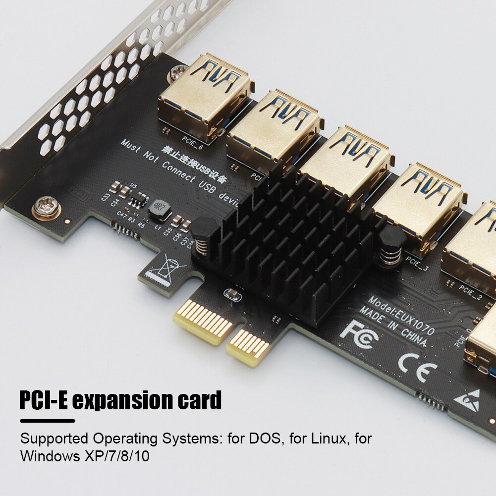 PCIE 1 To 7 Riser PCIE Port Multiplier USB3.0 Riser PCI Express Adapter 1X To 16X Card Riser for DOS Linux Windows XP/7/8/10