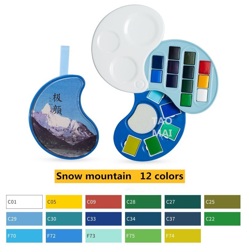 znakomity mini stałe farby akwarelowe zestaw podróży przenośne farby akwarelowe z paletą gąbka akcesoria robić malowania: mountain 17 zabarwienie