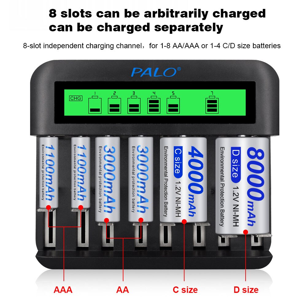 PALO D Size R20 Rechargeable Battery 1.2V NIMH D Cell Batteries 8000mAh for Toys,Radio,Microphone,Gas Cooker D battery