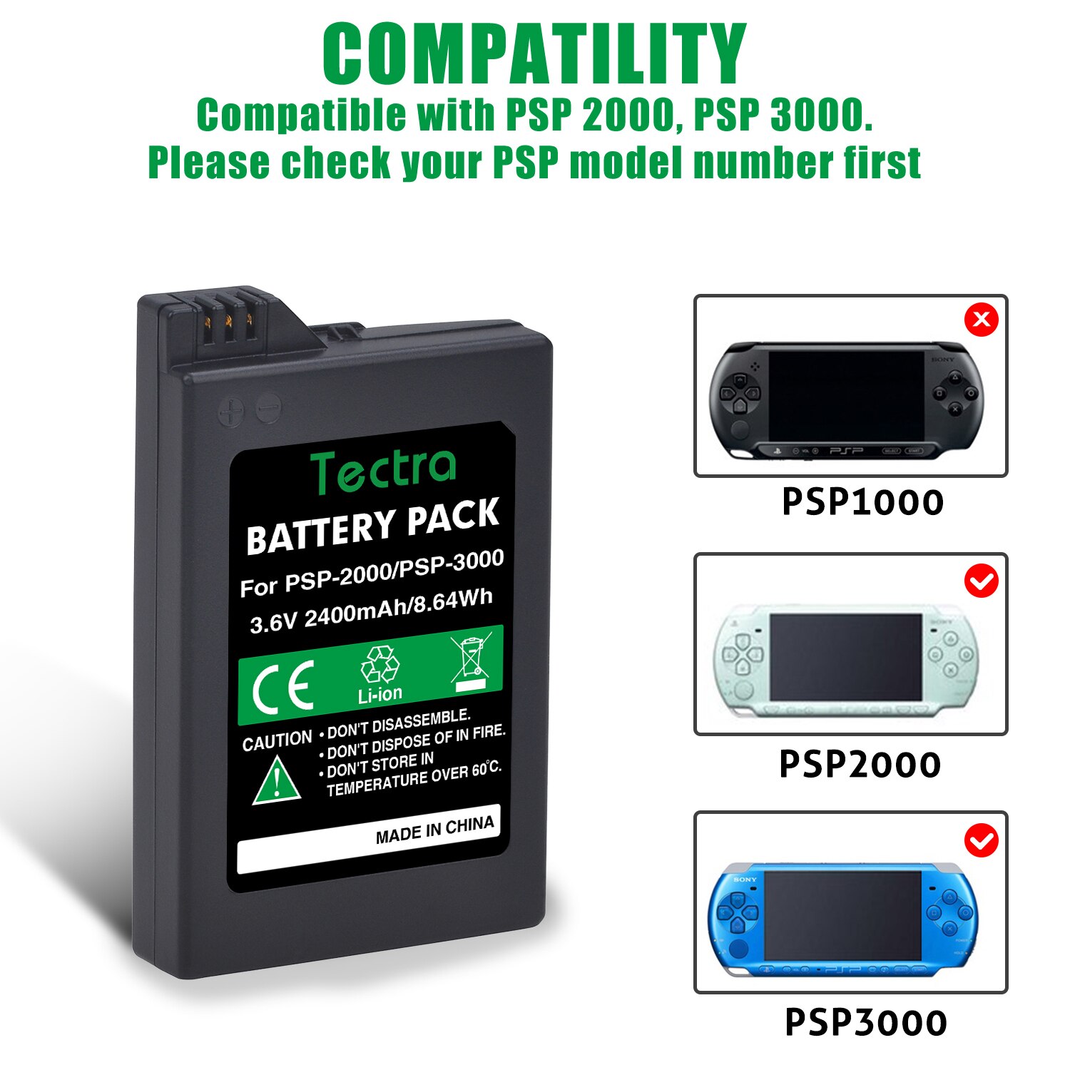 2400Mah Batterij + Led Oplader Voor Sony Psp 3000 Psp Slim 2000 PSP-S110 Console, PSP-2001, PSP-3000, PSP-3001, PSP-3002, PSP-3004