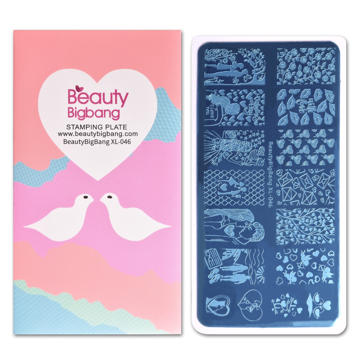 Beautybigbang alla hjärtans dag nagelstämpling tallrikar kärlek hjärta blommor stämpling för naglar diy nail art mall bbb xl -046