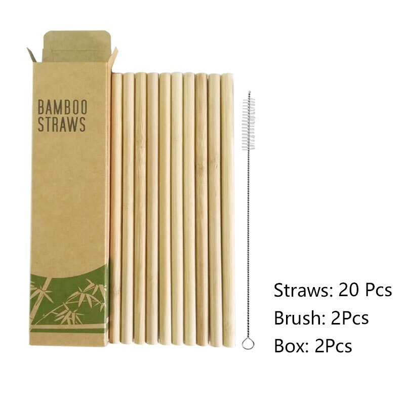 10Pcs/Set Natural Bamboo Reusable Drinking Straws Eco-friendly Party Bar Straws Reusable Accessory Cocktail Straw Steel Tools: 20PCS