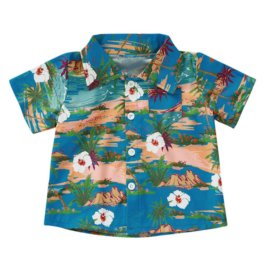 Kleinkind freundlicher Baby Jungen Sommer Karikatur Hemd Spitzen Kleidung Outfits: blau / 120