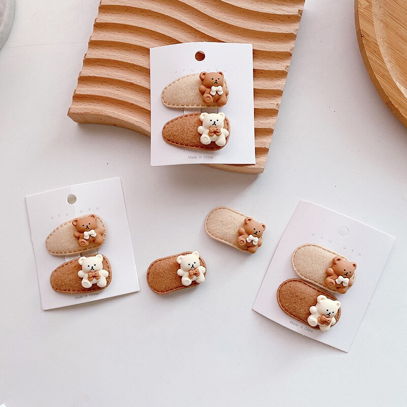 2 pçs/set bonito mini pequeno urso grampos de cabelo crianças pino para o bebê meninas moda novo 2022 criança acessórios bandana