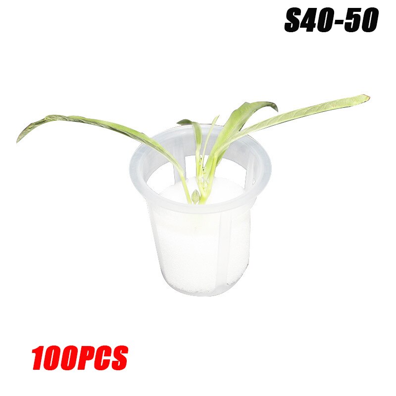Vasos de red de plástico para jardín de 100 Uds., tazas de red de malla ranurada, juego de tazas para plantar, cestas anchas para hidroponia: S40 50