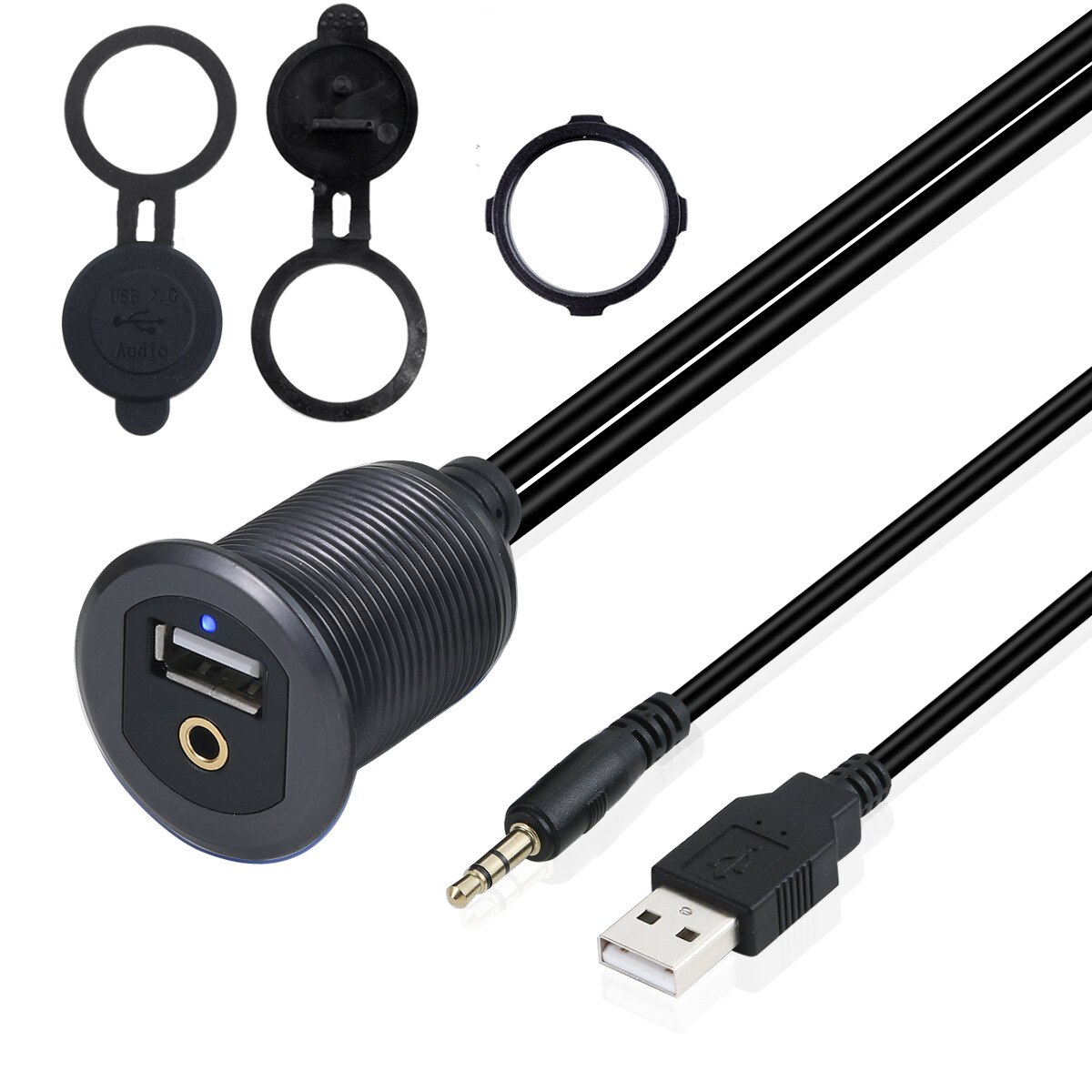 Led lys usb & 3.5mm aux forlenger innfelt kabel , 1/8 aux bil sykkel båt motersykkel ledning 1m/3ft/100cm: Svart
