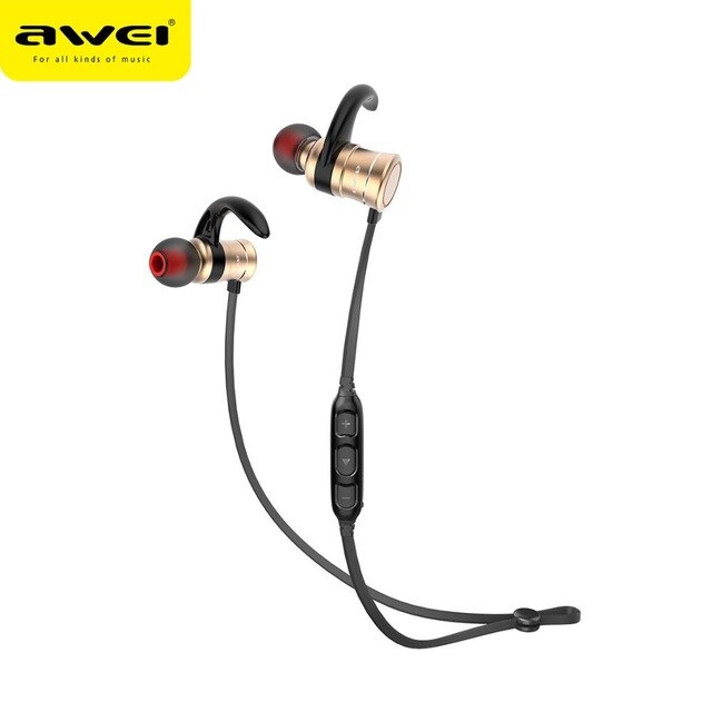 AWEI AK5 Dual Energie Drahtlose Kopfhörer Bluetooth Magnetische HiFi Headset Sport Wasserdichte Kopfhörer CVC Hörer Ohrhörer Für Handys: golden