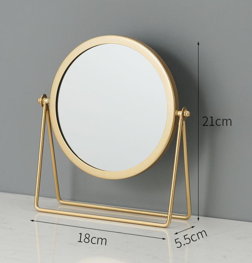 Makeup Mirror Light luxury retro European metal gold home desktop desktop square round mirror mirror dormitory makeup mirror: gold B