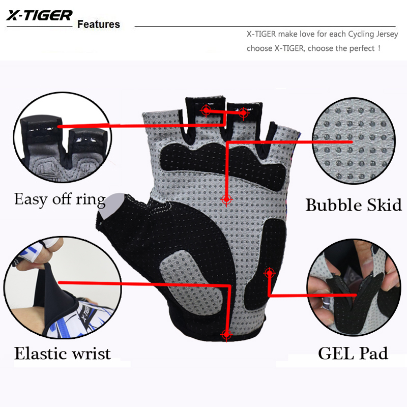 X-tiger-guantes de Ciclismo de , guantes a prueba de golpes con medio dedo para bicicleta de montaña y ciclismo, ropa deportiva para hombre