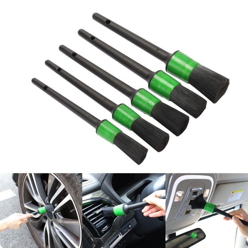5Pcs Zachte Haren Borstel Borstel Set Car Cleaning Tool Kit Voor Interieur Dashboard Velgen Groene Auto Cleaner wassen