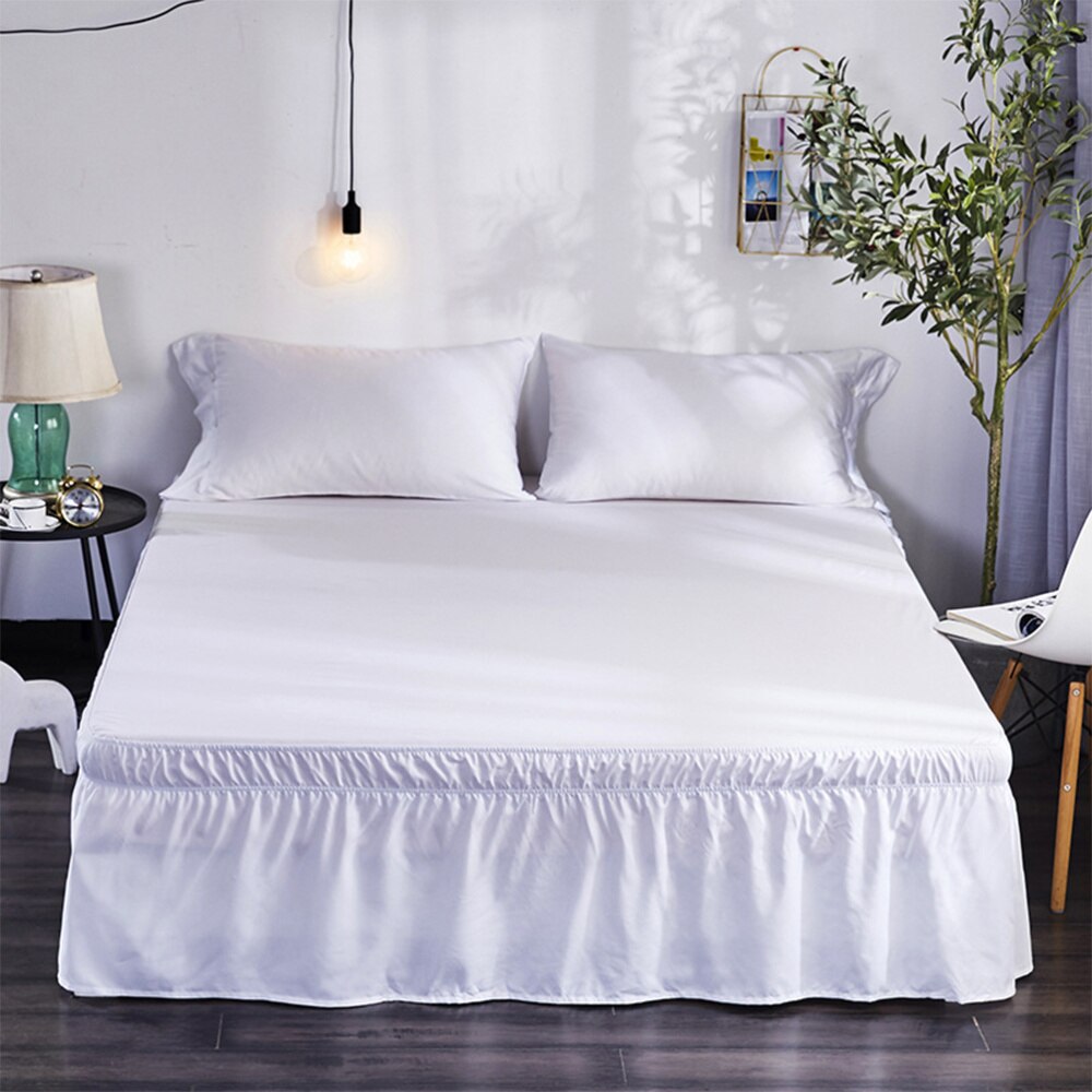 Elastic Dust Ruffle Bed Shirt Polyester Bed Bedding Pleated Skirt for Home Hotel - 100x200cm (White)