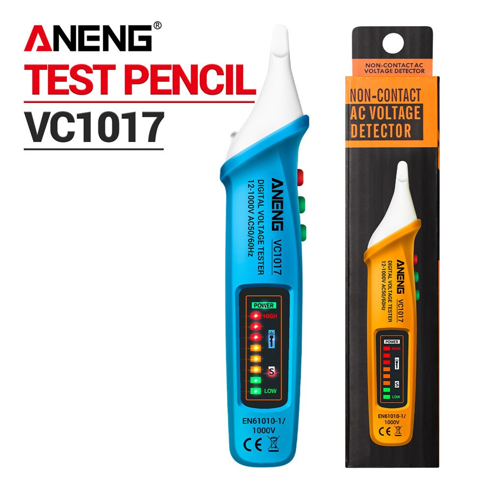 ANENG VC1017 herramientas electricista voltimetro boligrafos 12v digital tester boligrafo coche electricidad comprobador de voltímetro metro medidor consumo instrumentos eléctricos detector de voltaje sin contacto: blue(with box)