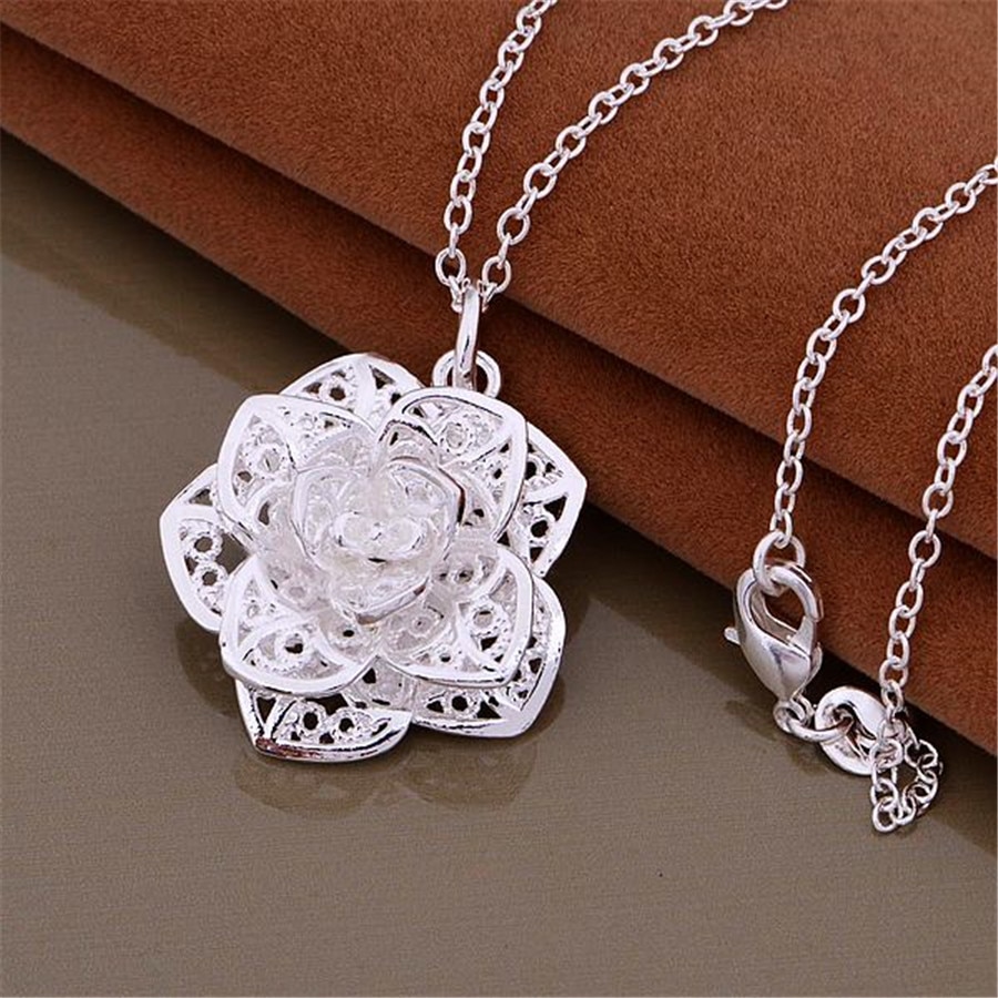 Collier avec pendentif fleur classique, motif à la , couleur argent, bijou de mariage noble, , pour femmes, JSHN884