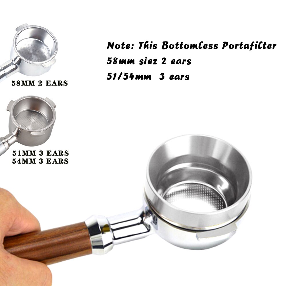 Rustfritt stål espressomaskinhåndtak 51mm 54mm 58mm bunnløs holder bunnløs portafilter for delonghi: 58mm / Varesett sølv