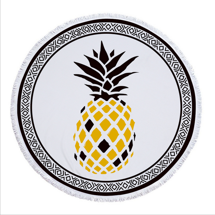 Serviette De Plage ronde en microfibre | Feuilles d'ananas, Selva chiffon éponge imprimé, avec pompon, tapis De Yoga: 11