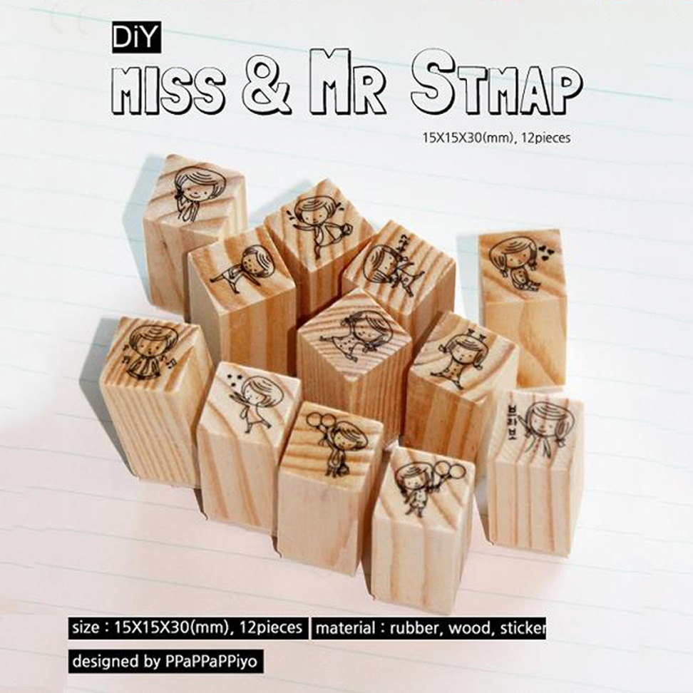 12 pcs/set DIY Cute Sweet Flower Wooden Stamps for Decor Diary Scrapbooking Korean Stationery School Supplies