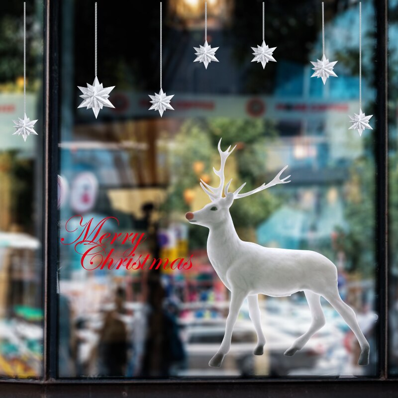 Christmas Window Clings, Cute Reindeer Window Stickers Decals for Home Decoration PVC