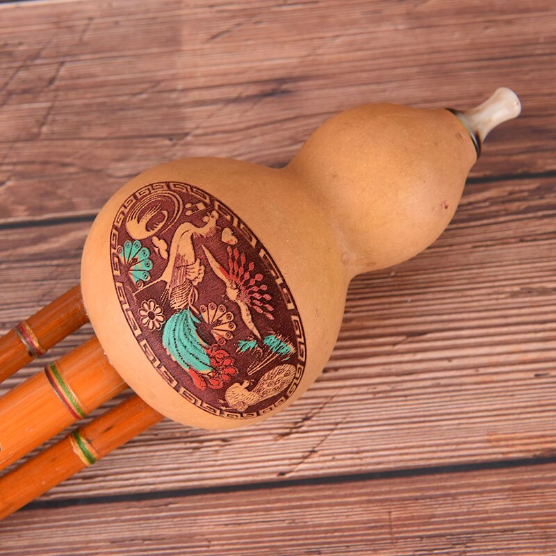 Hulusi-instrumento Musical chino hecho a mano para principiantes, flauta de Cucurbit de calabaza de bambú marrón, tecla C para amantes de la música, 40x8CM, 1 unidad