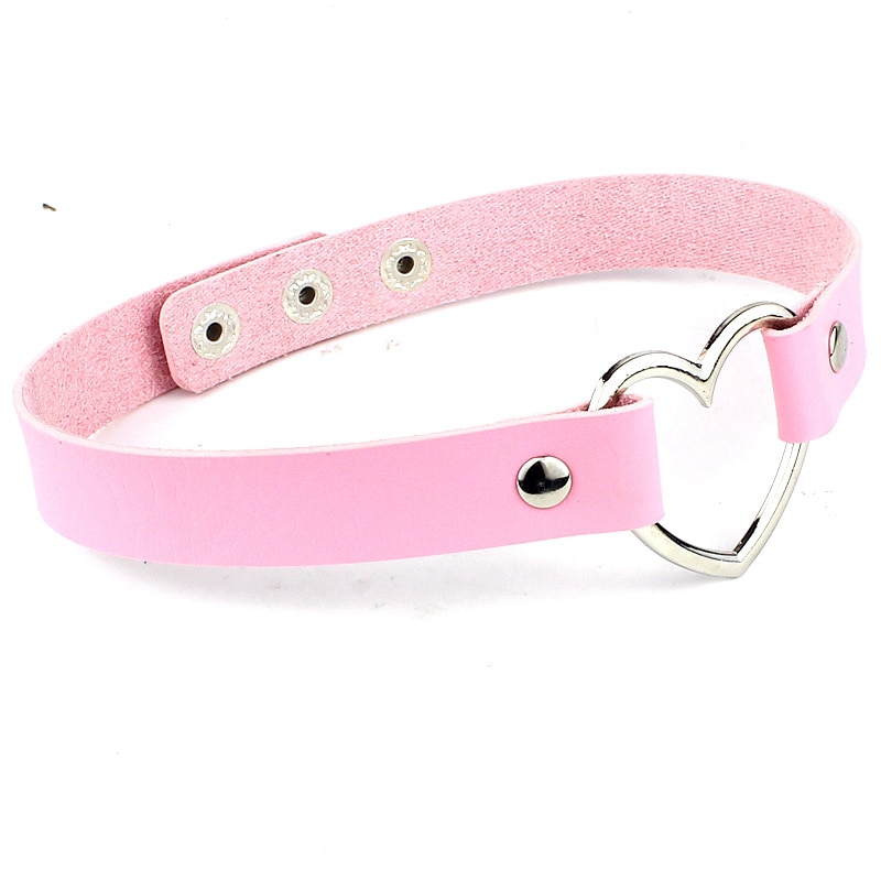 Zoeber Punk Lederen Handgemaakte Charm Chokers Kettingen Vrouwen Hart Gesp Riem Charm Kawaii Lolita Metalen Ketting Kraag: pink 74