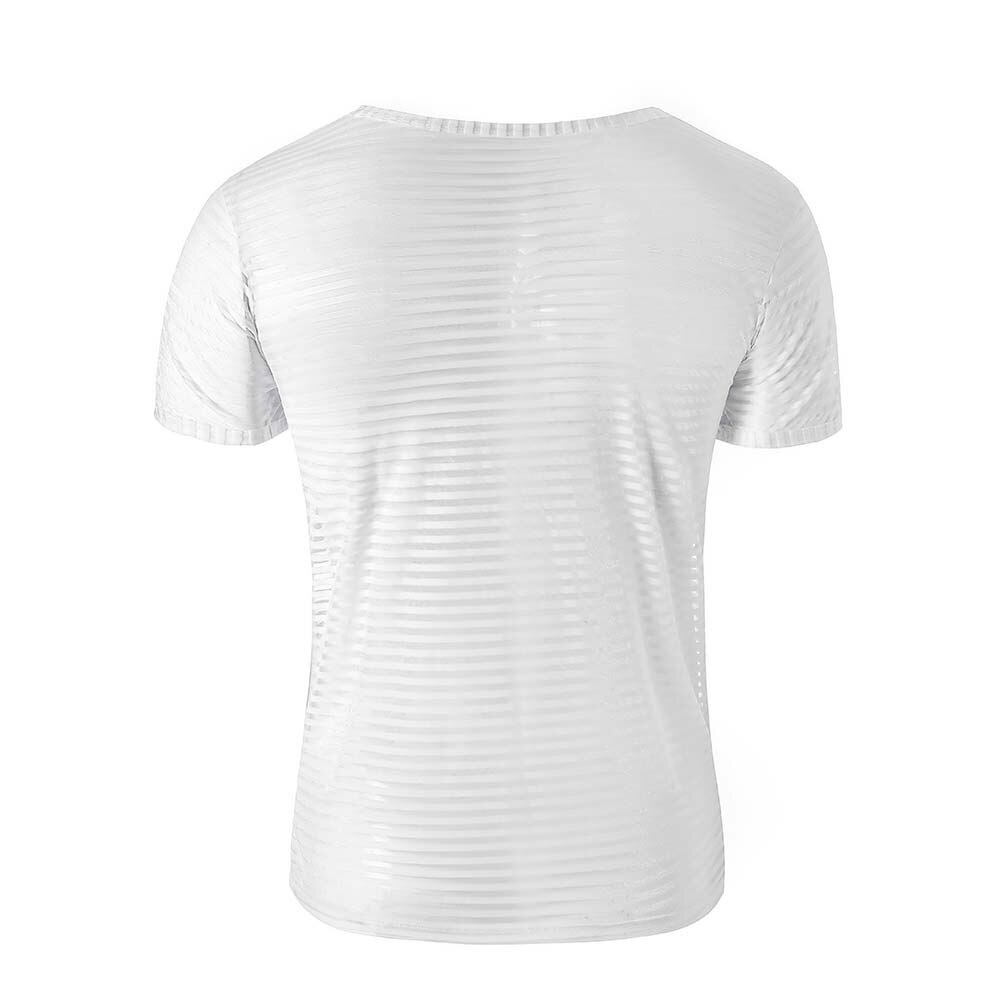 Unisex Undershirt Sexy Mesh Sheer Basic Shirts O-neck Gay Short Sleeves Slimming Undershirts Inner Tops Pajamas Sleeping Wear