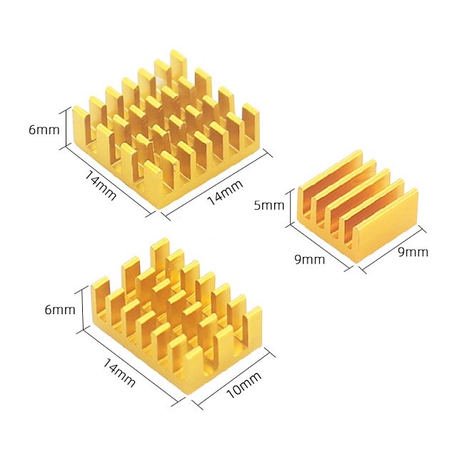 3pcs Raspberry Pi 4 Heat Sink Aluminum Heatsink Raspberry Pi 4B Radiator Cooling Kit Cooler for Raspberry Pi 4 Model B: Gold