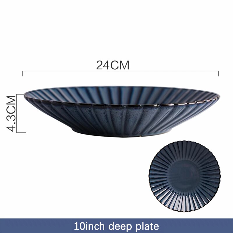 Dinner Plates Food Plates Dish Salad Soup Bowl Klin Glaze Blue Plates and Bowls Set Dinnerware Set Dishes for Restaurant: 10inch deep plate