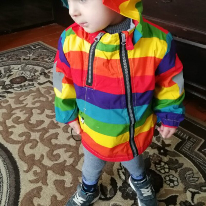 80-130cm Boys Girls Rainbow Coat Hooded Sunscreen Waterproof Children's Jacket Spring and Autumn Children's Clothing Jacket