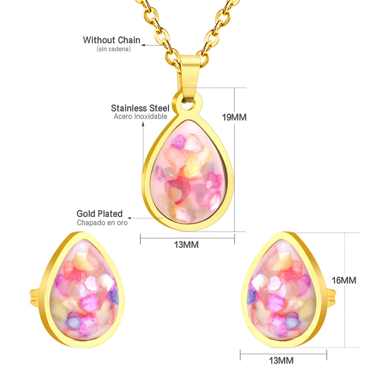 LUXUSTEEL 316L Stainless Steel Enamel Jewelry Sets Water Pendant Necklace Earring Sets collares Chains Necklaces