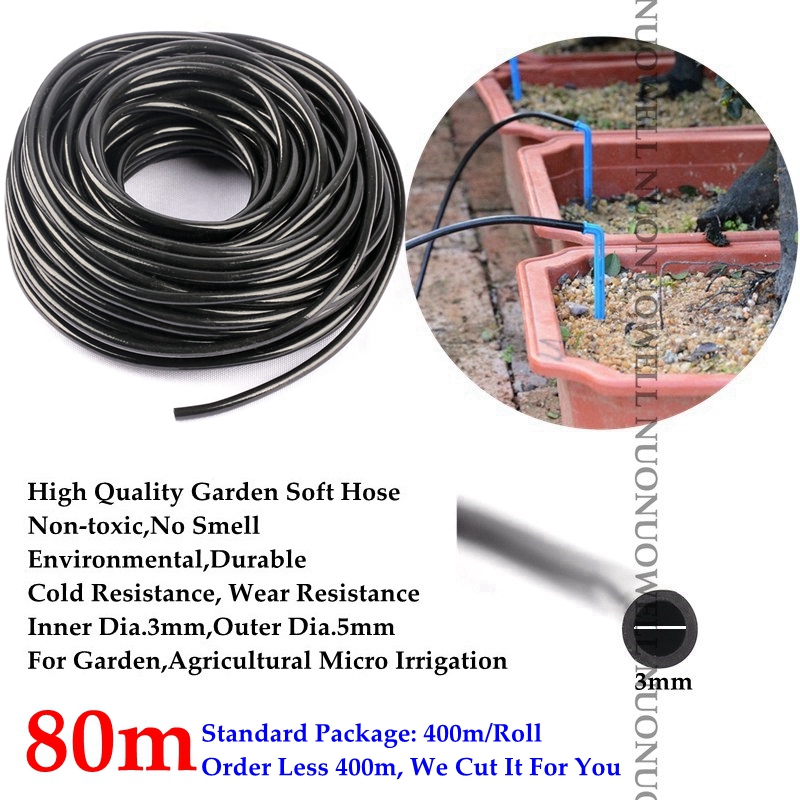 100m ~ 5m giftfri 3/5mm drypvandingsslange havearbejde mikrovandingssystem blødt vandrør drivhus vandingssæt slange: 80m(263ft)