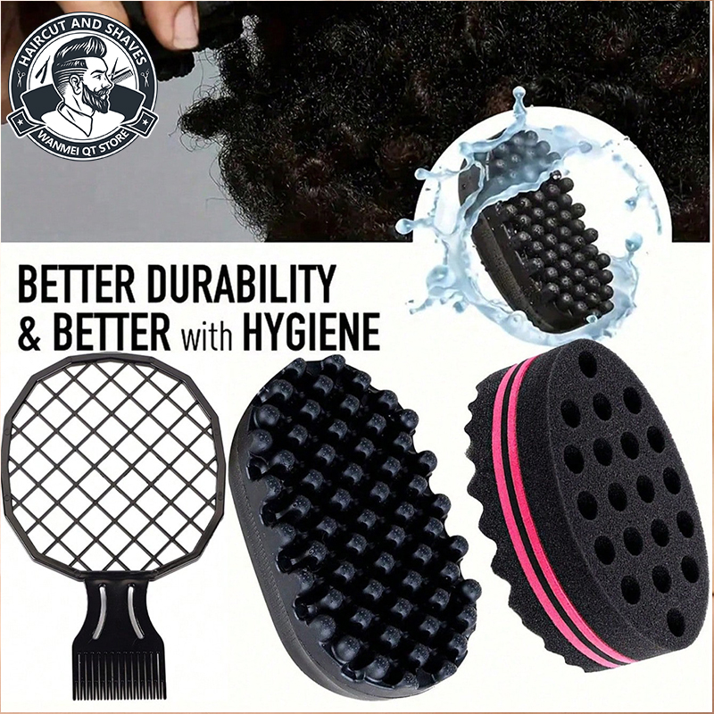 3pcs Big Holes Magic Sponge Brush Silicone Brush for Wave, Coils, and Afro Hair - Hair Care Tool for Men and Women, Hair Brushes