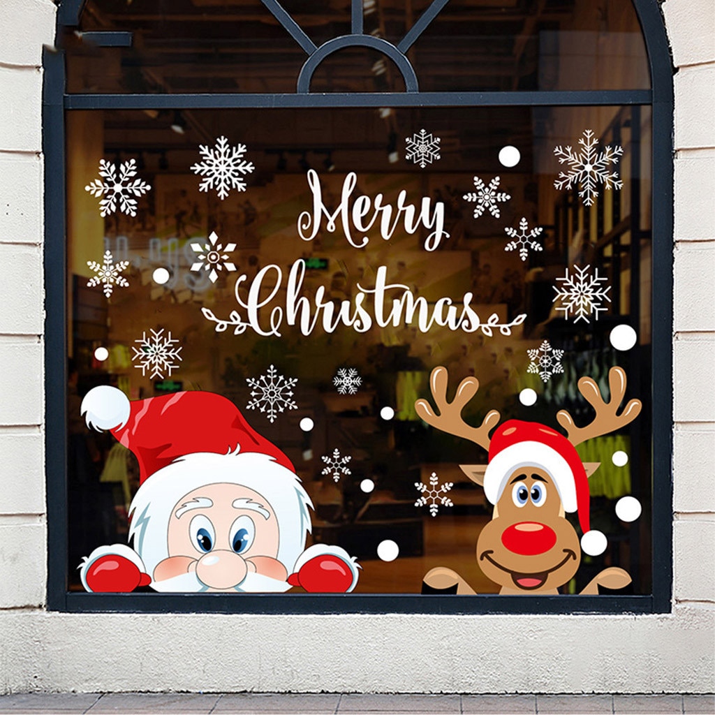 Christmas Stickers For Window Double-sided Static Window Stickers Glass Stickers Xmas Decor For Home Wall Stickers Year