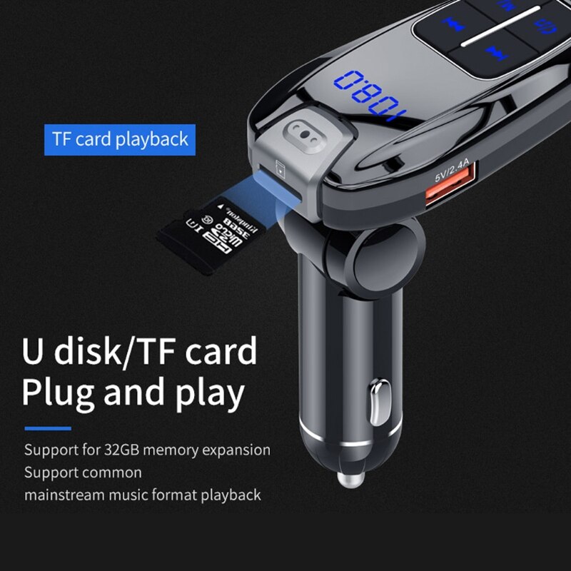 Bluetooth 5.0 Stereo MP3 Player Wireless Handsfree Car Kit Adapter Usb PD3.0 28GC