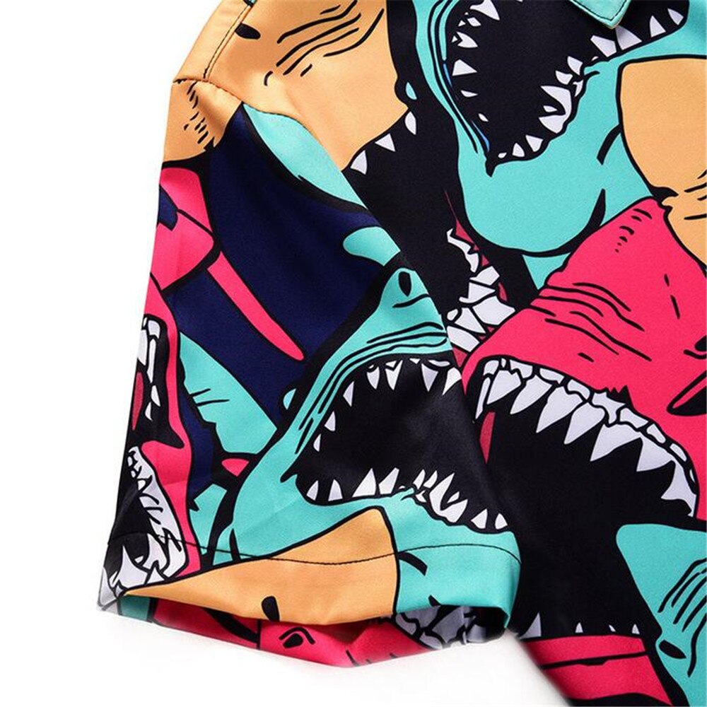 Coverall Men's Shirt Shark Printing Short Sleeved T Shirt Vacation Plus Size Casual Loose Swim Beach Shirt Summer