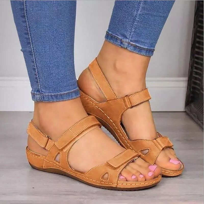 Sandalias ortopédicas para mujer, sandalias de playa con cuña y correa en el tobillo, Sandalias planas cómodas con punta abierta, zapatos planos para caminar para mujer: Naranja / 41