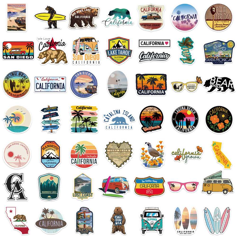 50 Stks/set California Thema Sticker Waterdicht Vo... – Vicedeal