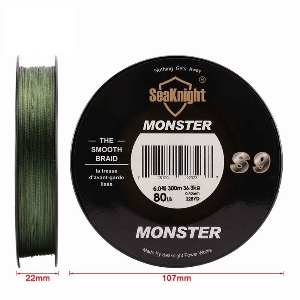 SeaKnight Monster S9 300M Braided Fishing Lines S Spiral Braide Tech. 9 Strands Multifilament PE Green 30LB 40LB 50LB 80LB 100LB