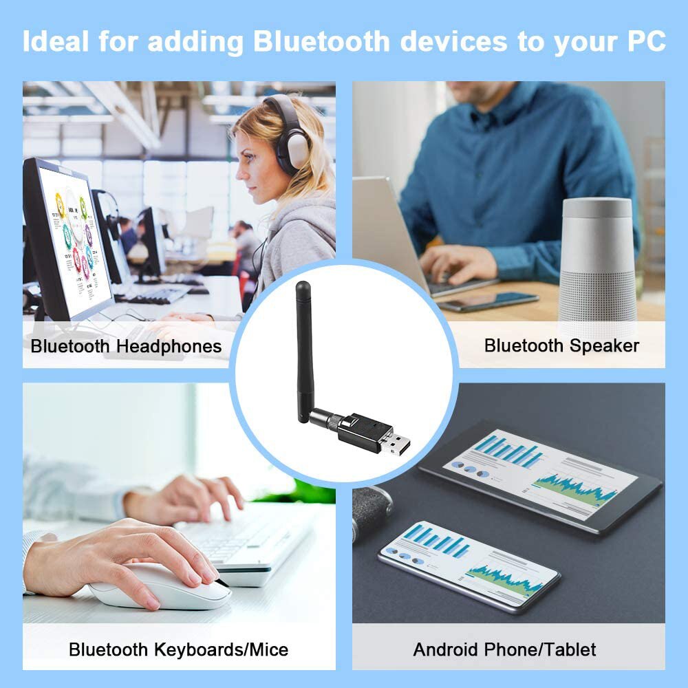USB Bluetooth 5.3 Adapter for PC Speaker Mouse Music Audio Receiver Transmitter Bluetooth Dongle for 10/8/8.1/7 Rotatable Antenn