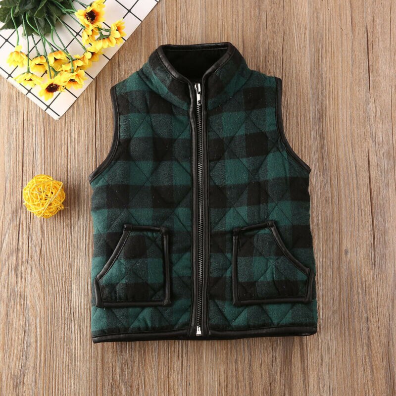 Veste d'hiver en coton à carreaux pour bébé fille, gilet, manteau à fermeture éclair, vêtements d'extérieur chauds
