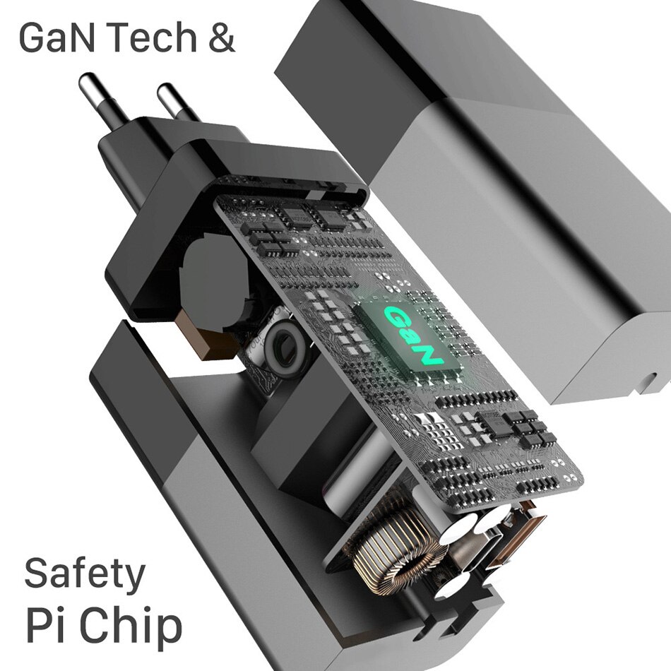 UTBVO 65W One-Port GaN USB-C Wall Charger for Laptops, Tablets and Phones with Power - Black (non-PPS)