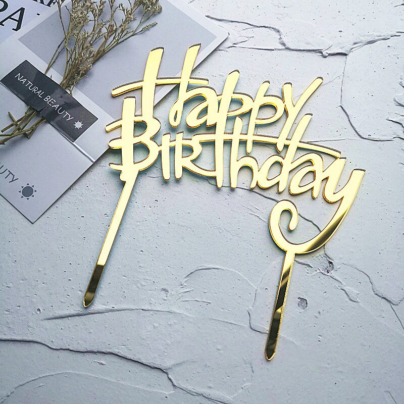 Black Gold Acrylic Happy Birthday Cake Topper Cake Decoration Party Favors Supplies Cake Decorating Tools: Gold