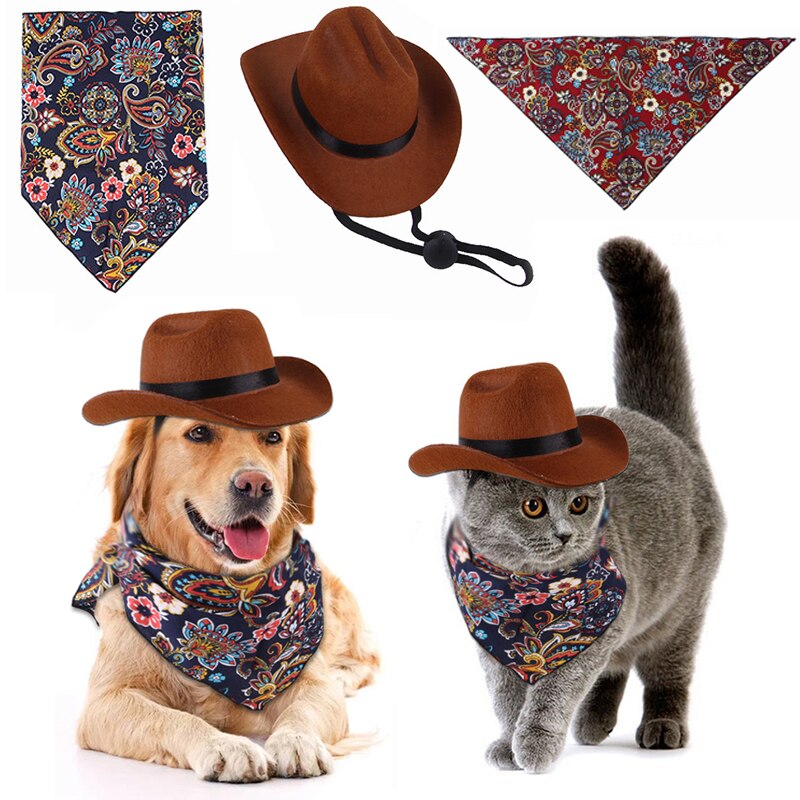 Pet Hoed Hond Kat Westerse Cowboy Hoed Photo Prop Huisdier Accessoires Huisdier Driehoek Sjaal Pop Decoratie Retro Universele Grappig