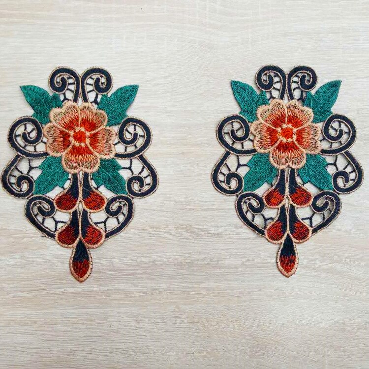 Parches de flores para ropa, accesorios para prendas de vestir, bordados a la , de tela de encaje, simetría soluble en agua color,
